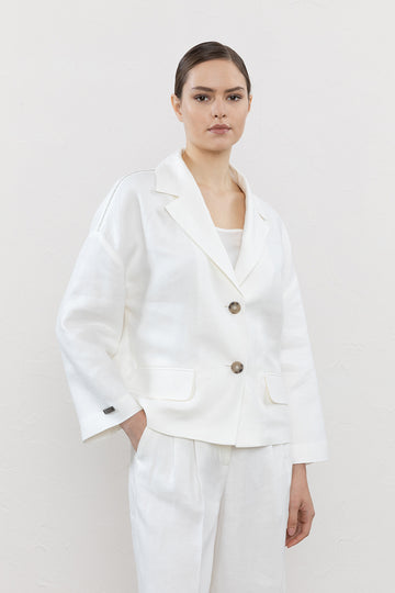 Pure linen gabardine single-breasted blazer  