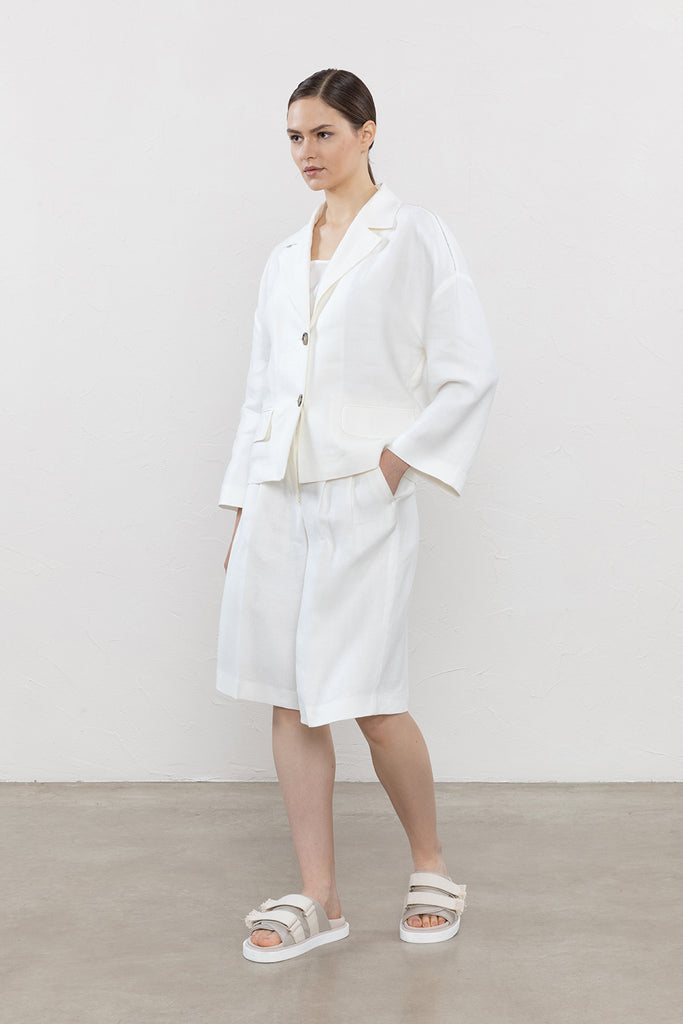 Pure linen gabardine single-breasted blazer  