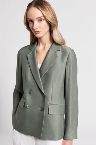 Double-breasted glossy viscose linen gabardine blazer