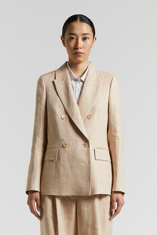 Pure linen gabardine double-breasted blazer