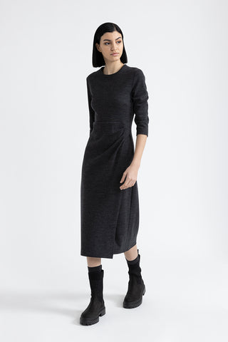 Fluid wool-cotton jersey midi dress  