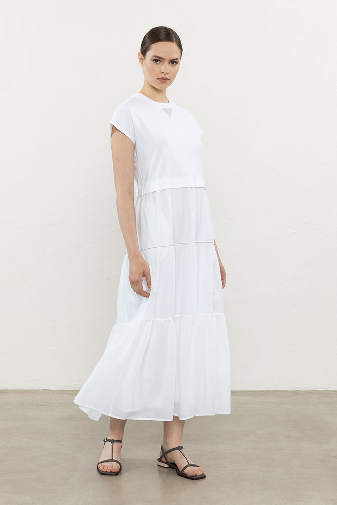 Jersey and cotton voile midi dress  
