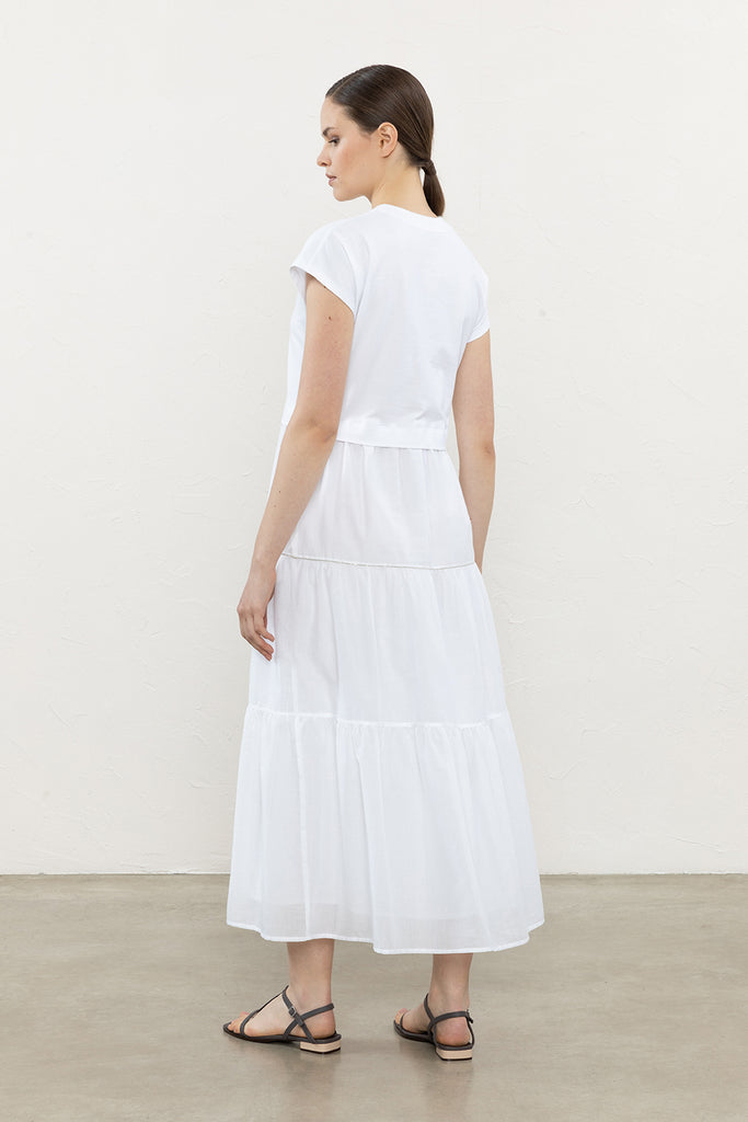 Jersey and cotton voile midi dress  