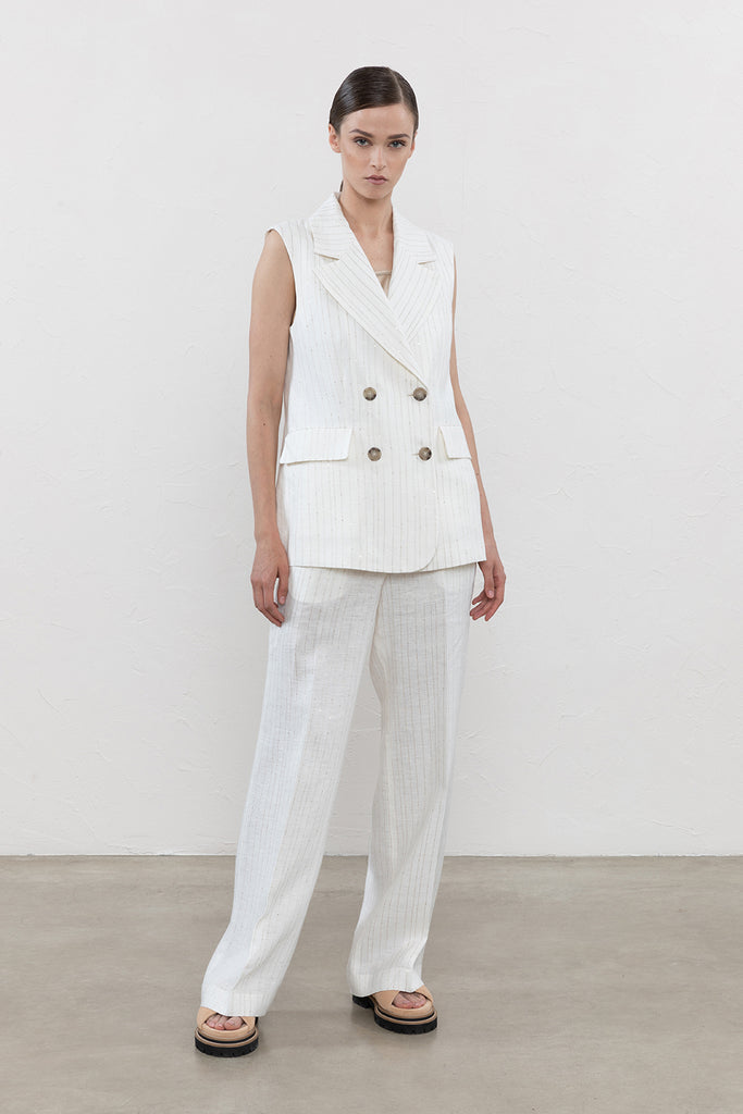 Linen and sequins double-breasted vest  
