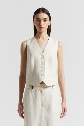 Plain-coloured pure linen gabardine waistcoat