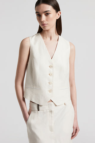 Plain-coloured pure linen gabardine waistcoat