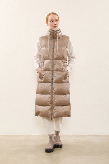 Down filled long nylon gilet  