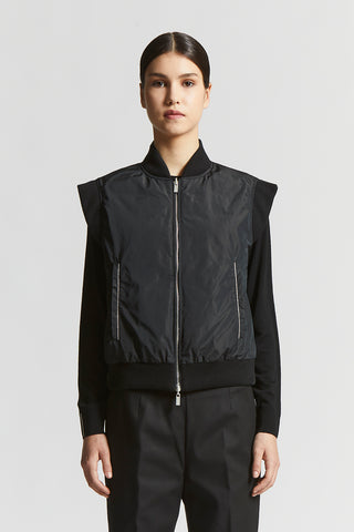 Short sleeveless down jacket with bomber collar