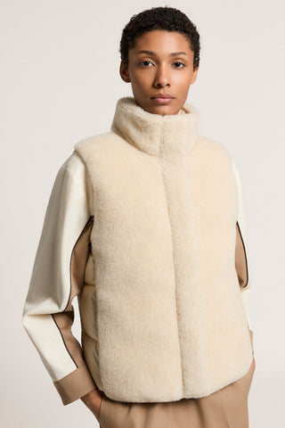 Weste aus Daunen mit Shearling aus Wolle und Seide