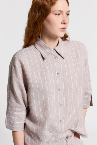 Pinstripe melange linen shirt