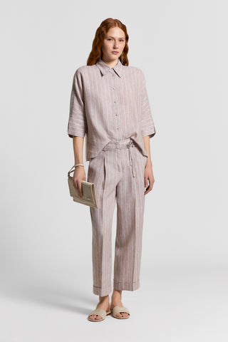 Pinstripe melange linen trousers