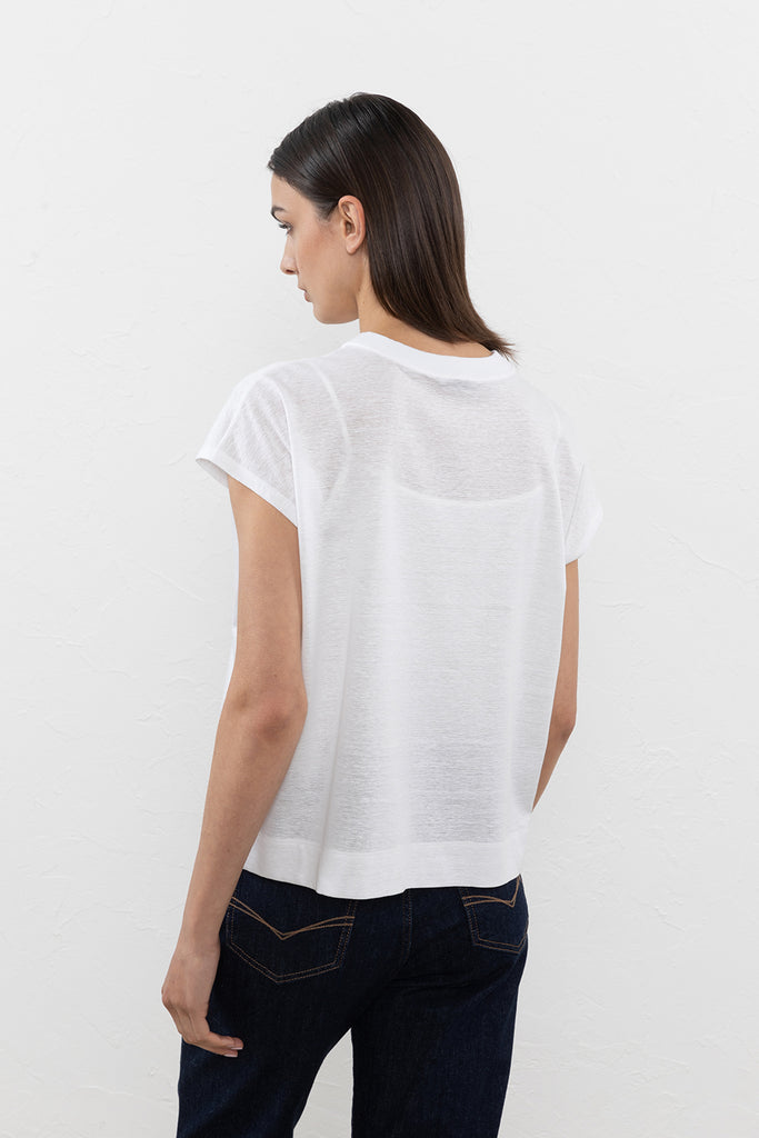 Linen and cotton piqué T-shirt with tricot details  