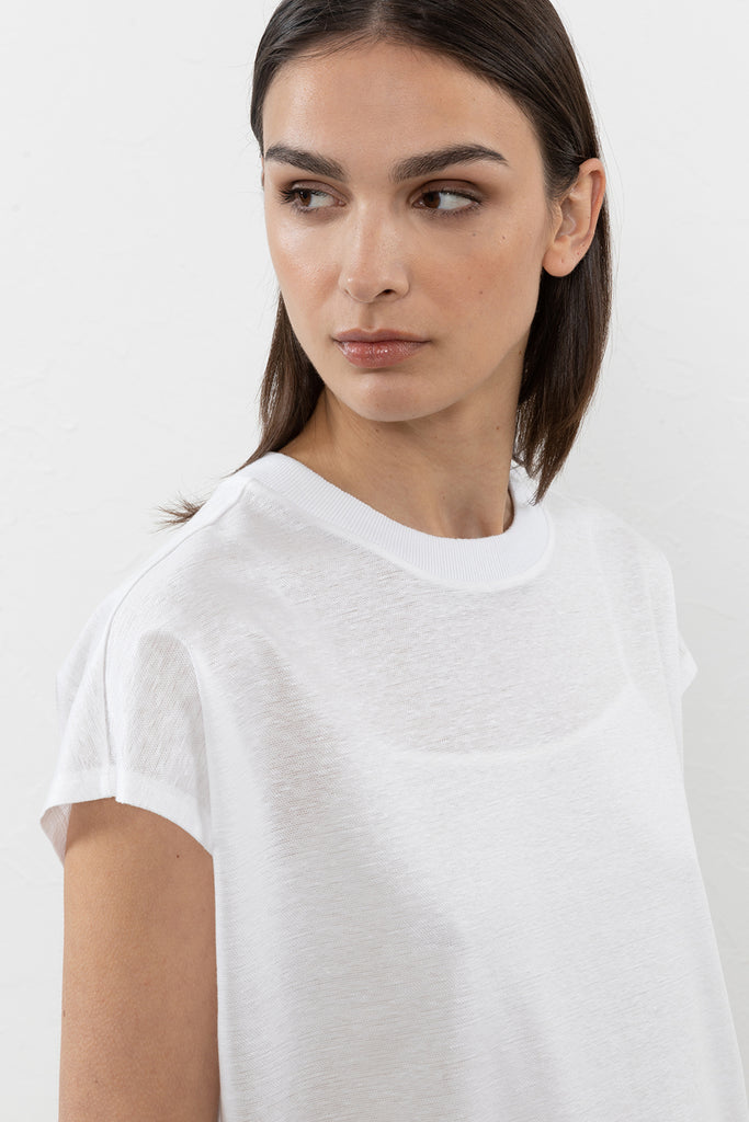 Linen and cotton piqué T-shirt with tricot details  