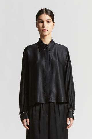 Viscose satin shirt with kimono sleeves