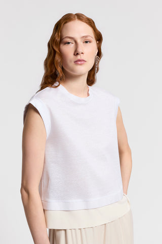 Slub linen and cotton piqué T-shirt