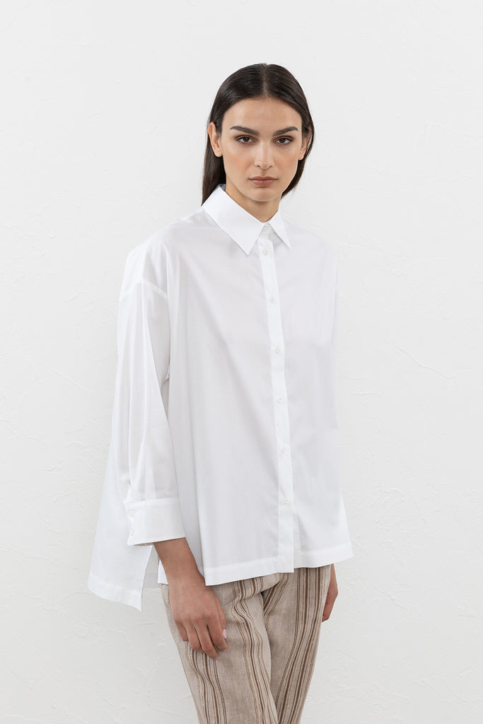 Loose-fit solid colour cotton poplin shirt  