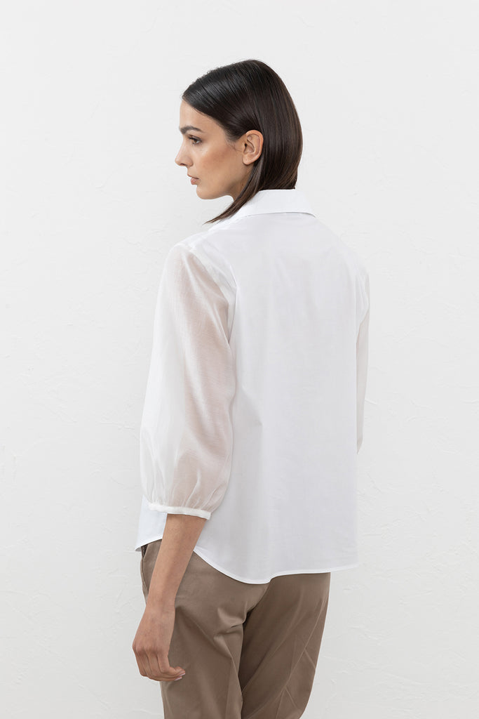Stretch cotton poplin shirt with organza sleeves  