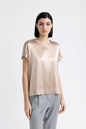 Silk satin T-shirt with Punto Luce trim  