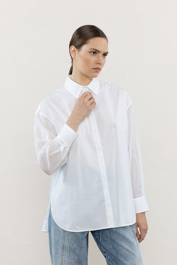 Dual fabric cotton poplin and cotton voile shirt – Peserico