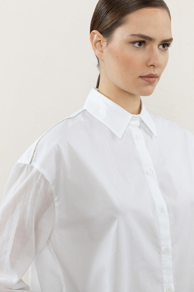 Dual fabric cotton poplin and cotton voile shirt  