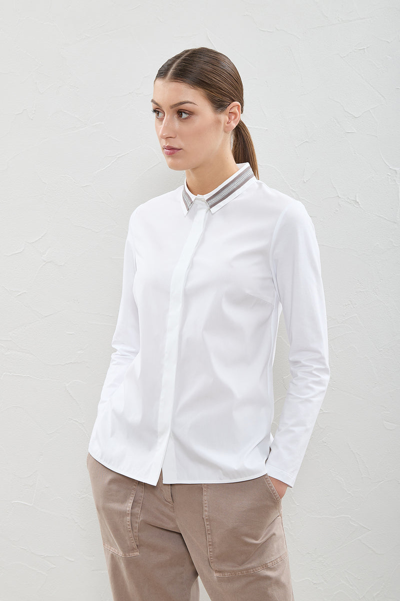 Comfort shirt with embroidered collar – Peserico