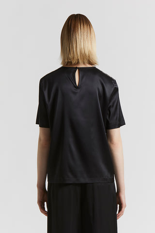 Shiny stretch silk satin T-shirt