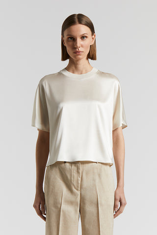 Shiny stretch silk satin T-shirt