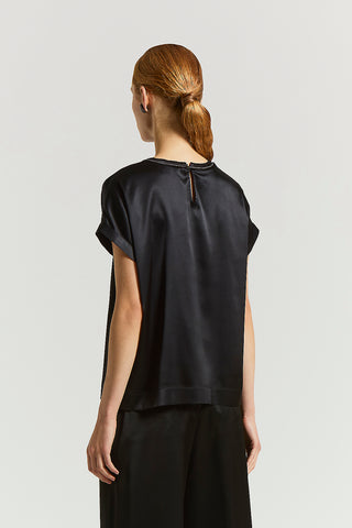 Stretch silk satin T-shirt