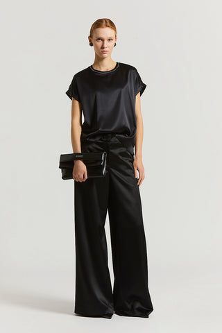 Stretch silk satin T-shirt