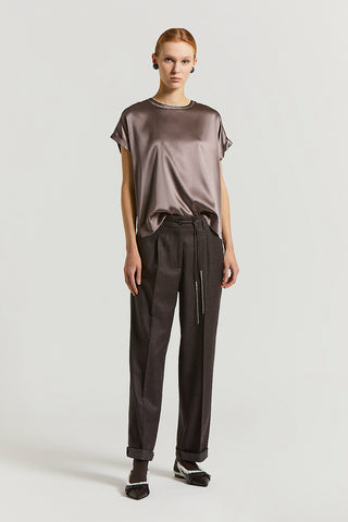 Stretch silk satin T-shirt