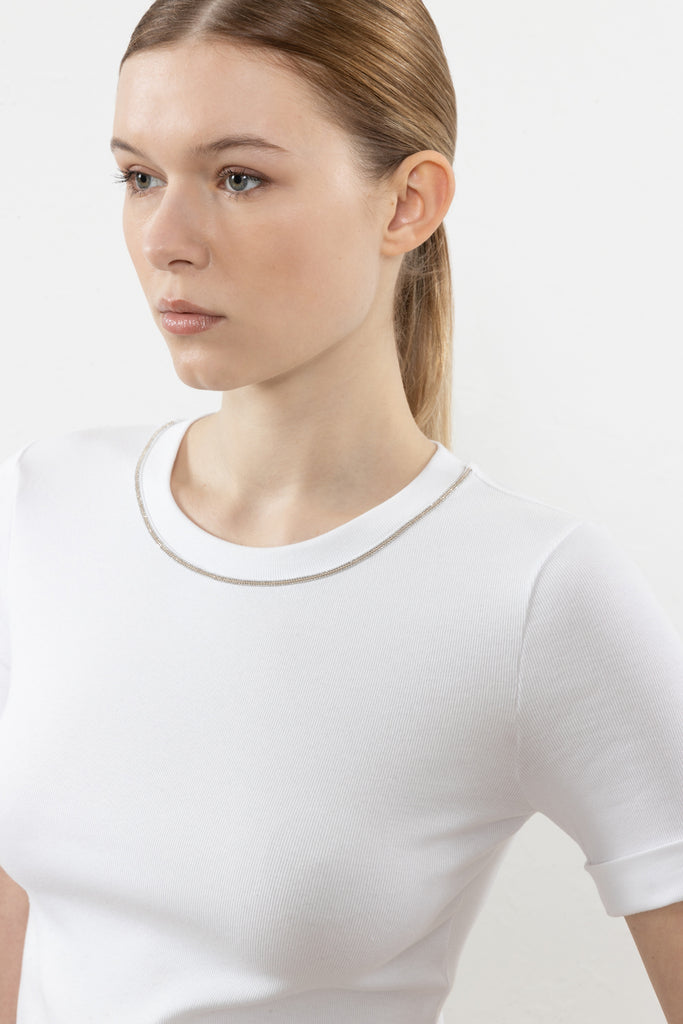 Micro-ribbed stretch jersey t-shirt  