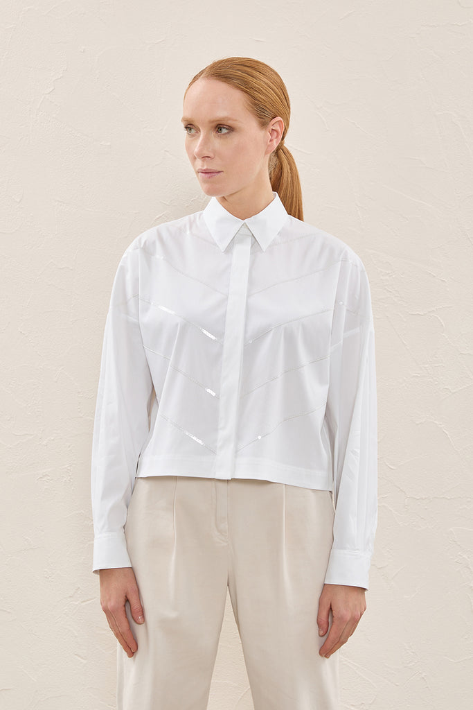 Embroidered shirt in stretch popeline  
