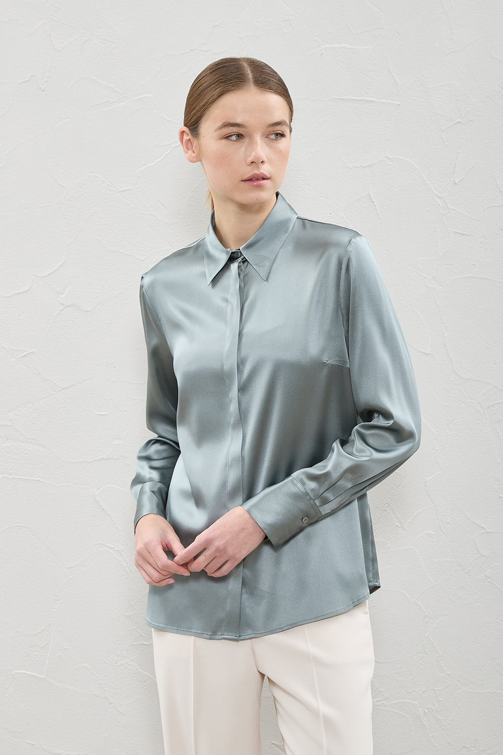 Lucca Luxury Touch Cotton and Silk T-Shirt Grey