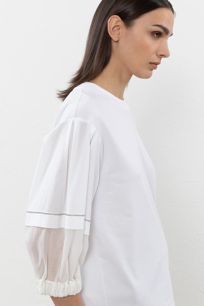 Cotton jersey T-shirt with organza sleeves  