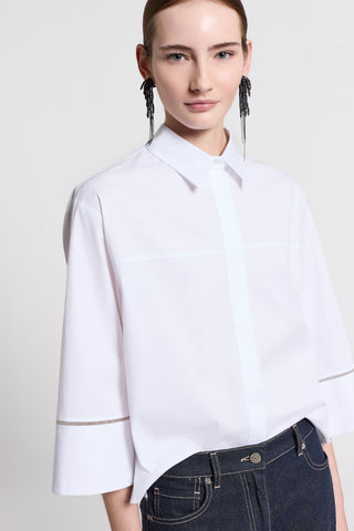 Cotton poplin shirt with 3/4 sleeves