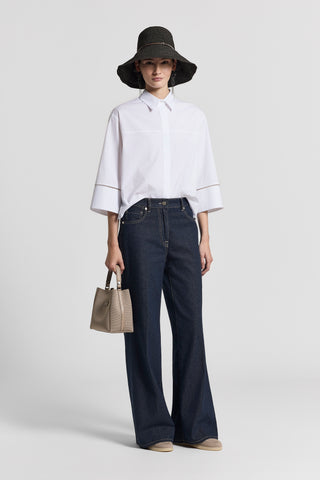 Cotton poplin shirt with 3/4 sleeves