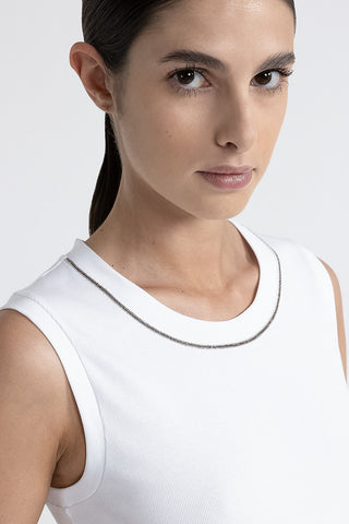 Stretch jersey top with Punto Luce trim  