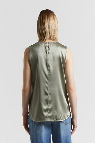 Shiny stretch silk satin top