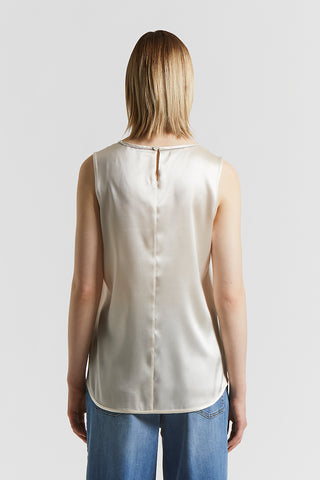 Shiny stretch silk satin top