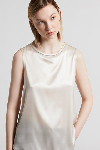 Shiny stretch silk satin top