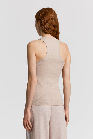 Micro-rib jersey racing-neck top