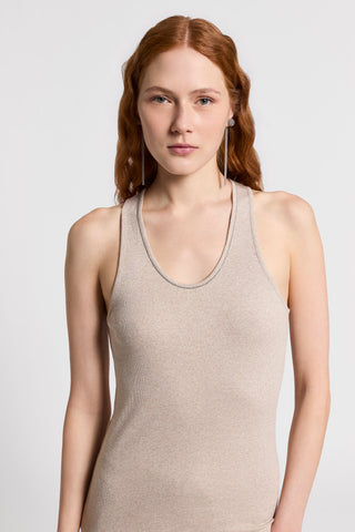 Micro-rib jersey racing-neck top