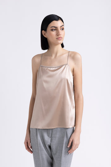 Shiny silk satin top with straps  