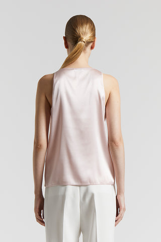 Shiny silk satin U-neck top