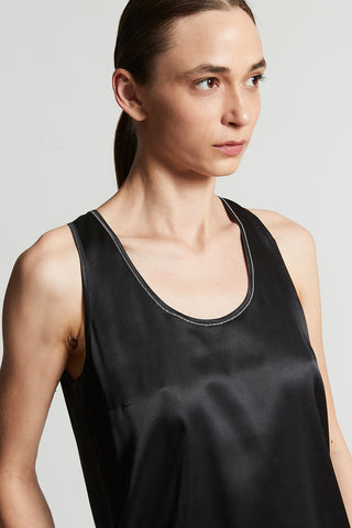 Shiny silk satin U-neck top