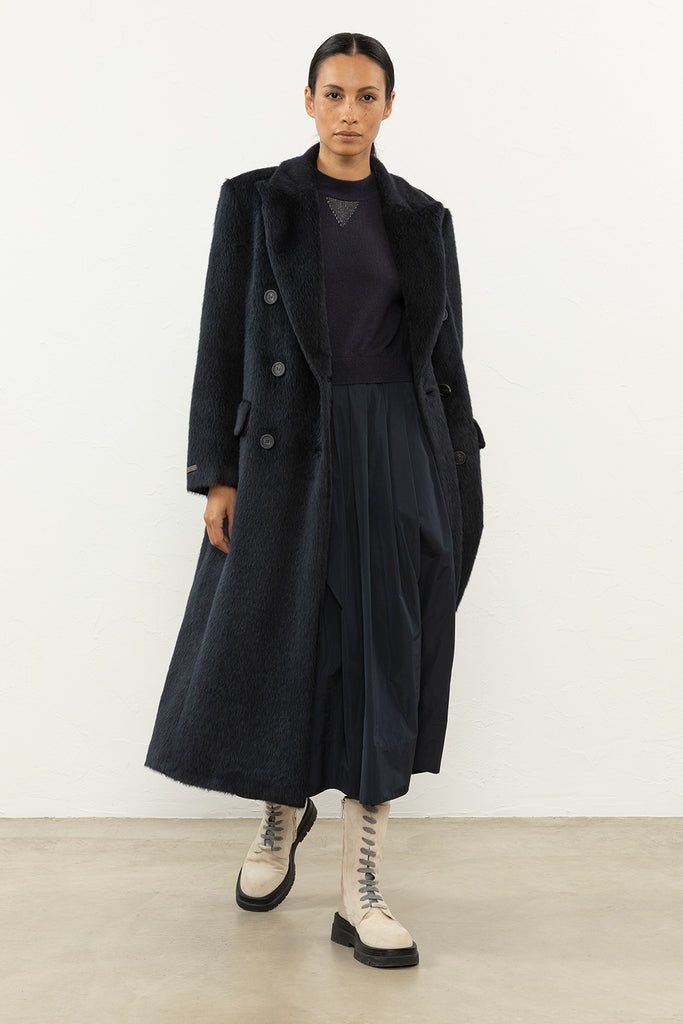 Long-hair Suri alpaca wool long coat  