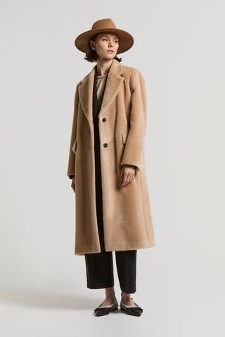 Long-haired alpaca and wool long coat