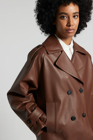 Genuine leather short trench coat