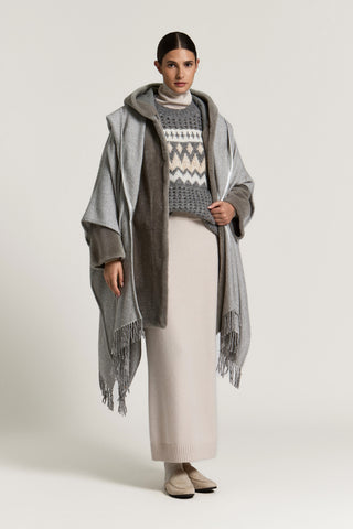 Wool cape with micro-sequins
