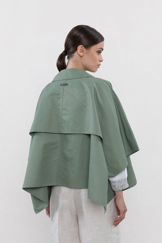 Light technical linen blend twill double-breasted cape  